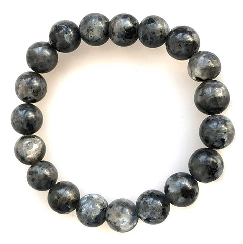 Black Labradorite Stone Bead Mala Stretch Bracelet