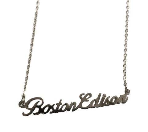 Boston Edison Silver Script Necklace, Detroit Neighborhood Pendant, Well Done Goods
