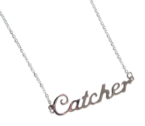 Catcher Script Necklace, Baseball Theme Pendant
