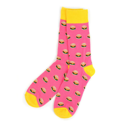 Cheeseburger Socks. Men's Fancy Pink Hamburger Socks