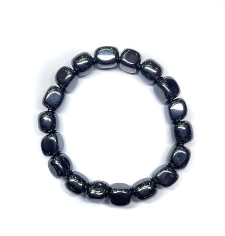 Chunky Hematite Tumbled Stone Bead Mala Stretch Bracelet