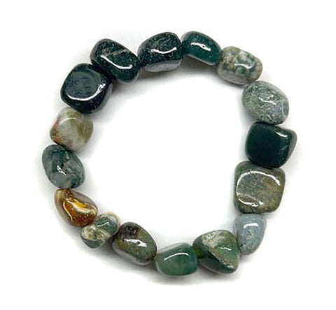 Chunky Moss Agate Tumbled Stone Bead Mala Stretch Bracelet