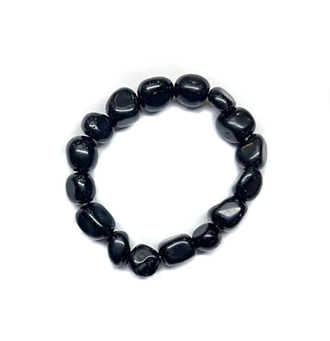 Chunky Black Onyx Tumbled Stone Bead Mala Stretch Bracelet