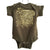 Circuit Board Print Baby Onesie, gold on olive. Well Done Goods