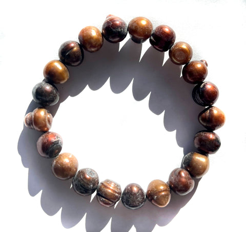 Brown, Bronze & Copper Freshwater Pearl Stretch Bracelet