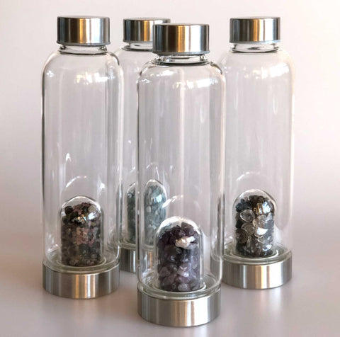 Tumbled Gemstone Infused Glass Water Bottles