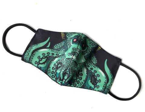 Cthulhu Face Mask. HP Lovecraft fan, adjustable fabric face cover. Hand Made in Detroit, USA