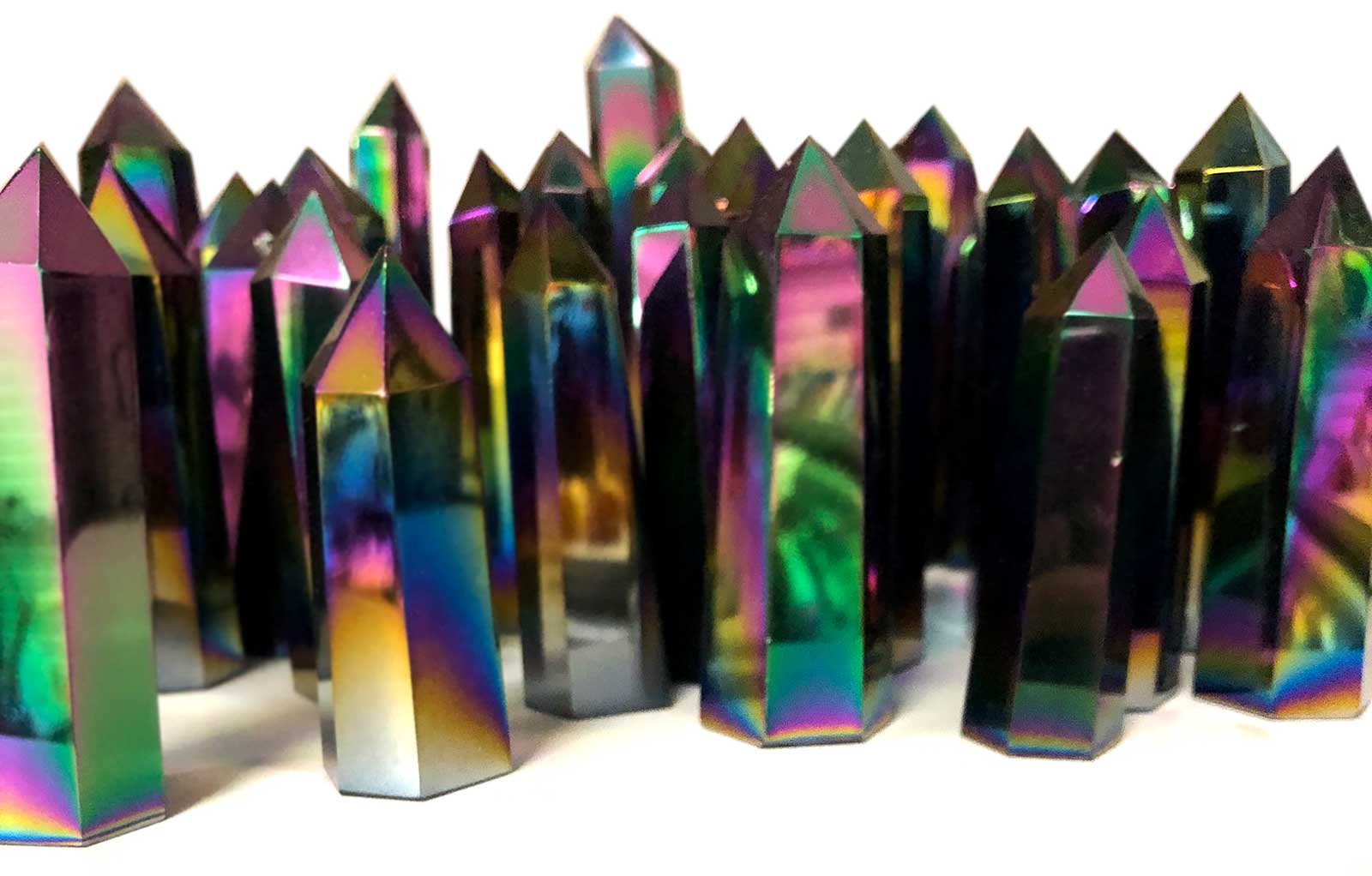 Rainbow Flame Aura Crystal Point, Titanium Coated Quartz