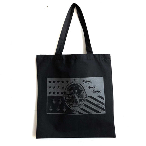 Detroit City Flag Tote Bag. 1940s Flag, Black on Black. Well Done Goods