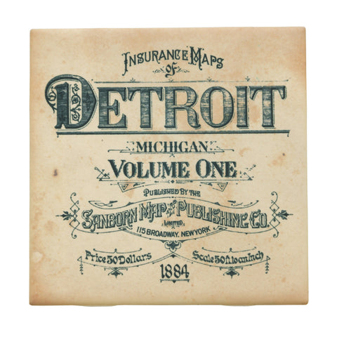 Detroit 1800s Fire Insurance Map Drink Coaster, Well Done Goods