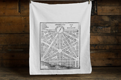 Detroit 1800s Map Egyptian Cotton Flour Sack Towel, Vintage City Plan, by Well Done Goods