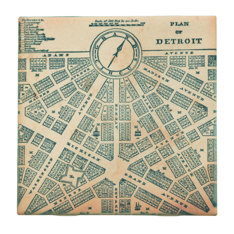 Detroit 1800s Map Plan Drink Coaster, Well Done Goods
