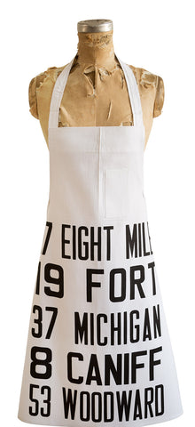 Detroit Bus Scroll, Main Routes Print Chef Apron, Well Done Goods