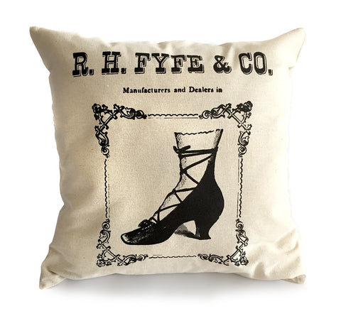 Boots & Shoes Throw Pillow, Fyfe Detroit Advertising Print