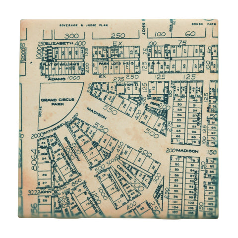 Grand Circus Park Map Drink Coaster, Well Done Goods