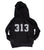 313 Detroit Renaissance Toddler or Youth Hoodie, Black Pullover Hooded Sweatshirt, Detroit Ren Cen Trefoil