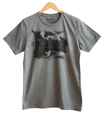 Detroit Roaring 20s Font Black on Heather Grey T-Shirt, Well Done Goods