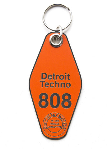 Detroit Techno Motel Style Keychain, Orange and black. Well Done Goods by Cyberoptix