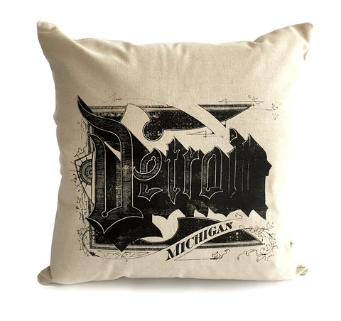 Detroit Print Throw Pillow, silkscreened cotton. Well Done Goods by Cyberoptix