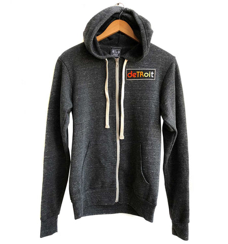 Detroit Rhythm Composer Patch Zip Hoodie, charcoal grey. Unisex, Vintage Style, Well Done Goods