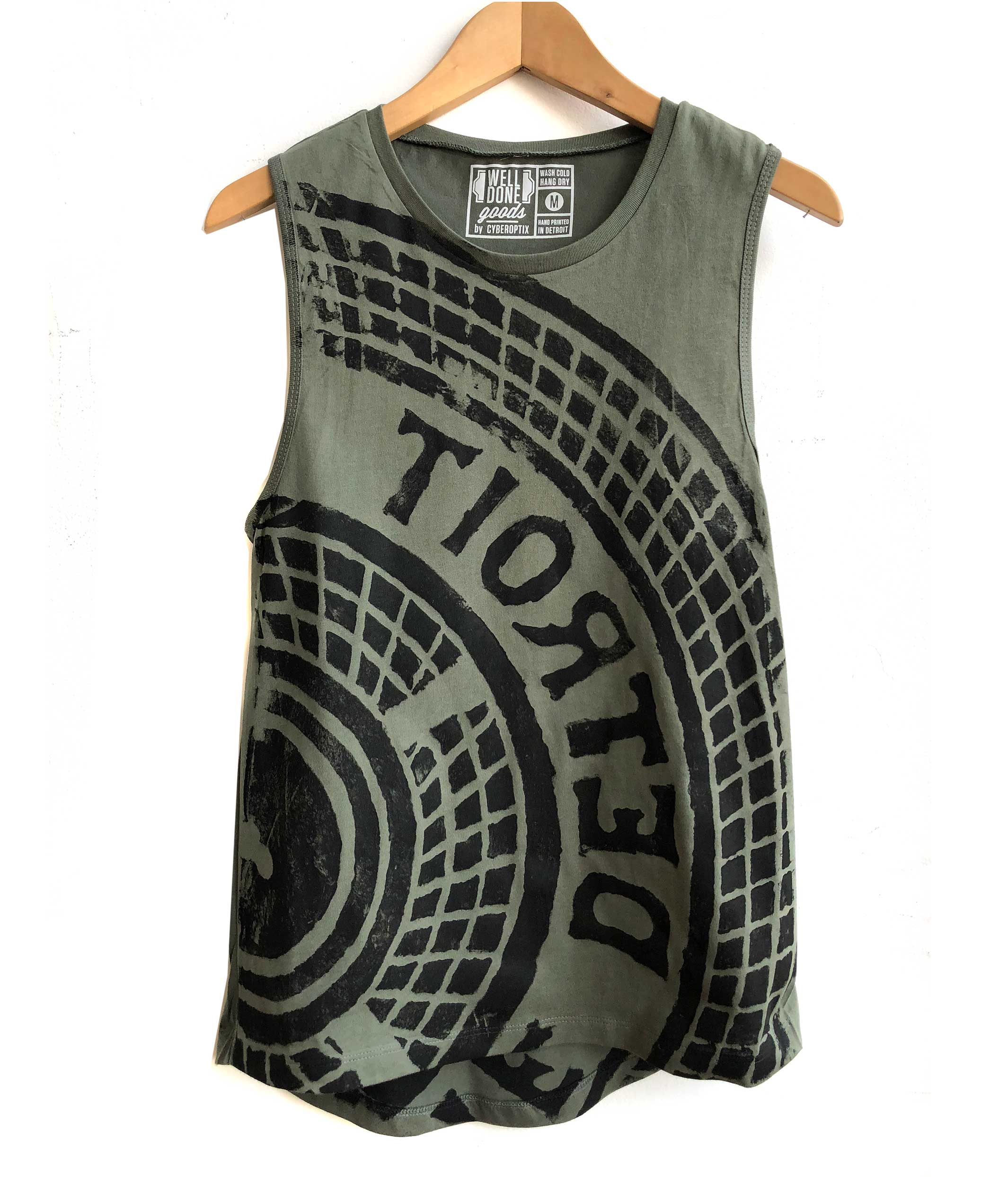 Manhole Cover Muscle Tank, Detroit Tire Print. Military Green Women's –  Well Done Goods, by Cyberoptix