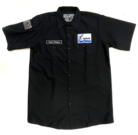 Detroit Techno Fun Police Button Up Shirt. Triple Patch, DPD Old Logo Parody