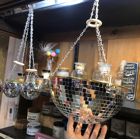 hanging disco planter Hanging Disco Ball Planters, Silver Mirror Ball Planter