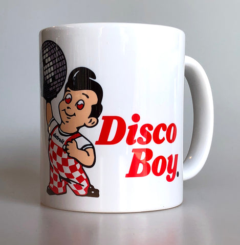 Disco Boy Mug, Big Boy Old Logo Parody Coffee Cup