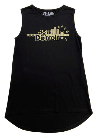 black muscle tank with gold do it in Detroit screen printed on the front 