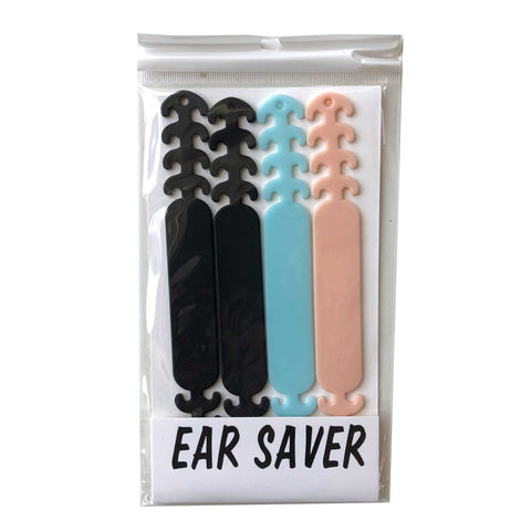 Ear Saver, Mask Adjusters, Pack of 4. Black, Peach, Light Blue