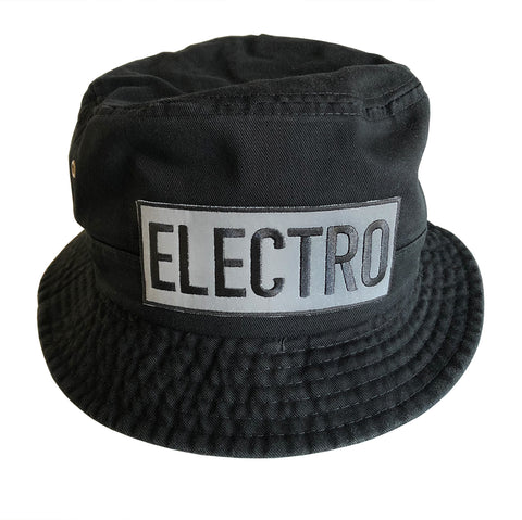 Electro Black Bucket Hat, Reflective Embroidered Patch, Well Done Goods