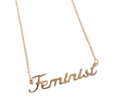 Feminist Script Necklace Pendant, by Well Done Goods – Well Done