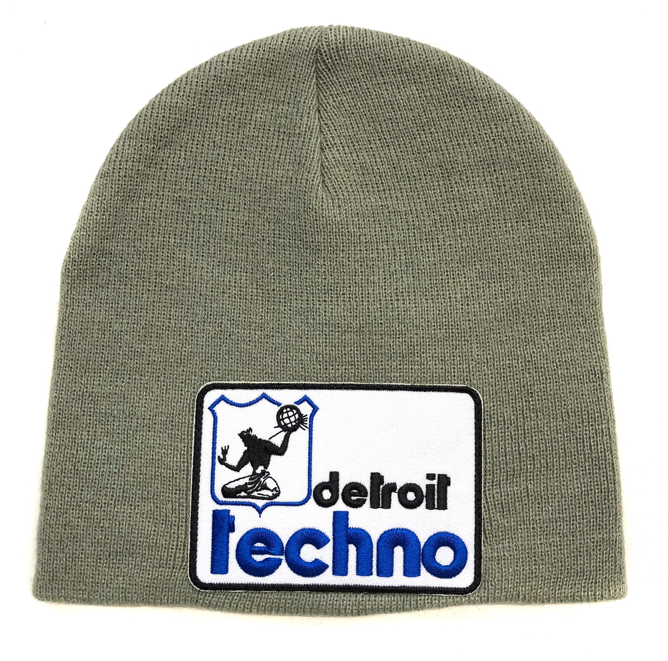 Detroit Techno Fun Police Patch Skullcap, Grey Brimless Beanie