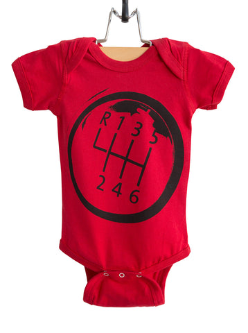 Gear Shift Black on Red Baby Snapsuit, Well Done Goods