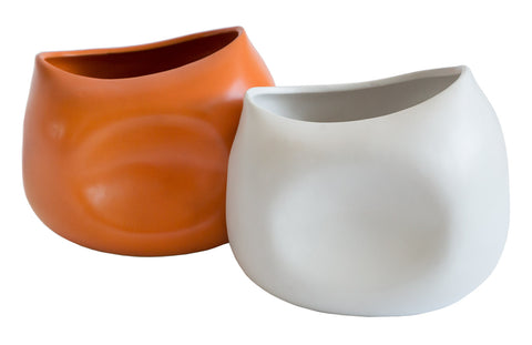 Geometric Blob Vases, orange and white. Well Done Goods