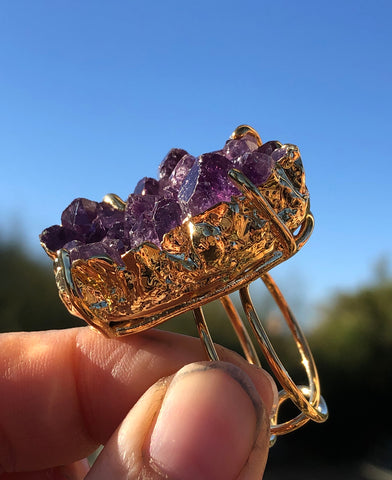Large Amethyst Geode Cluster Raw Stone Adjustable Ring, Silver or Gold –  Well Done Goods, by Cyberoptix