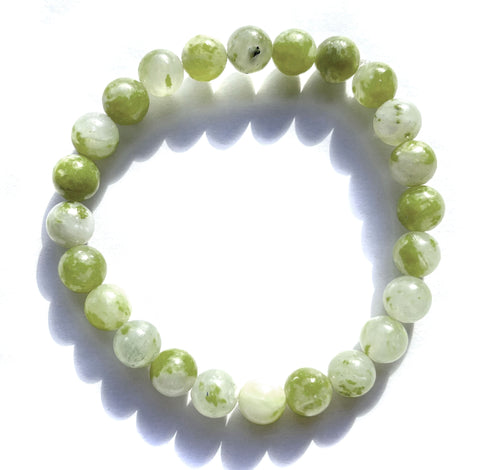 Green Quartz Stretch Bracelet, Stone Bead Mala Bracelet