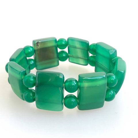 Green Agate, Large Flat Stone Bead Stretch Bracelet