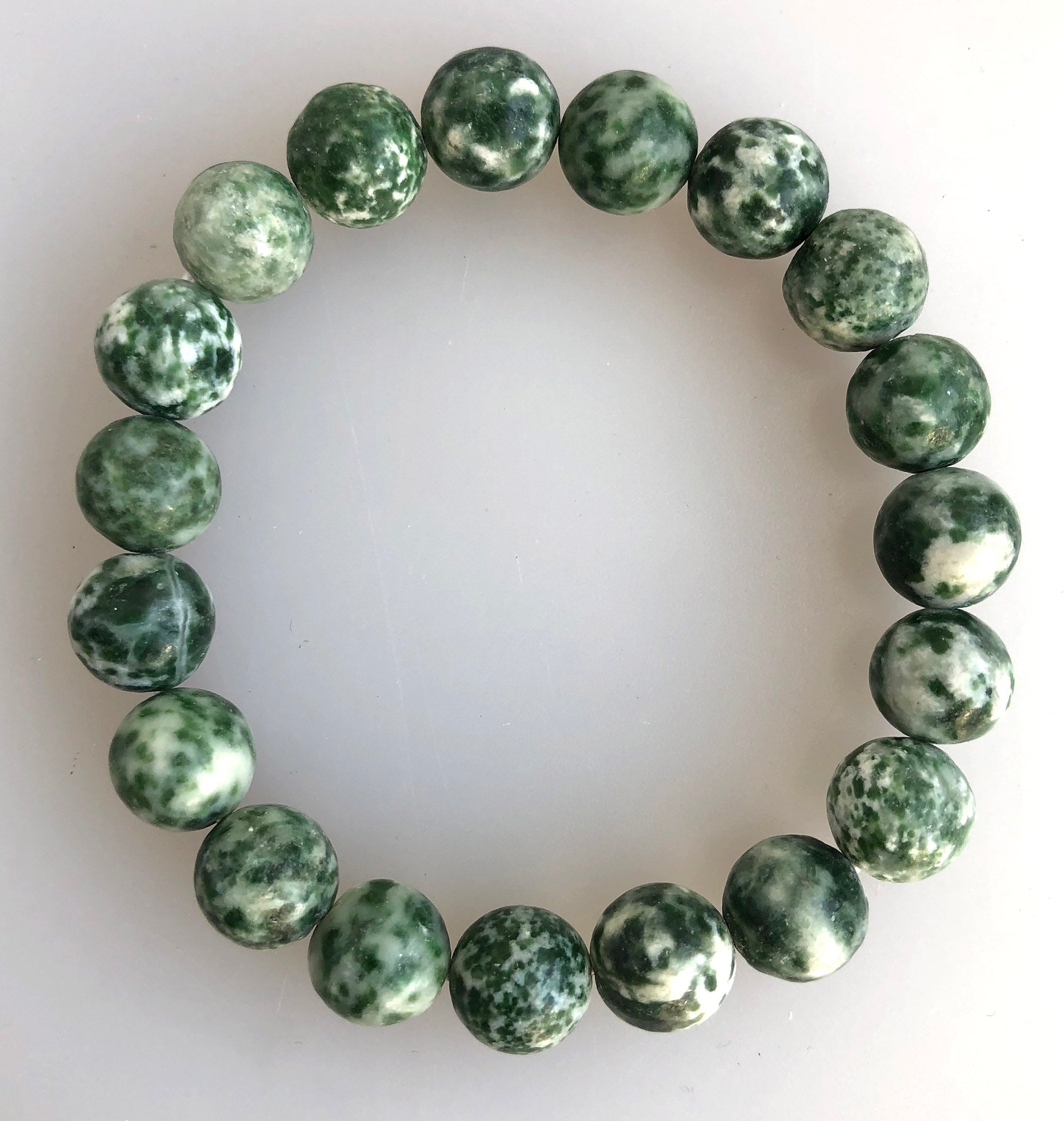 Green Spot Jasper Stretch Bracelets, Stone Bead Mala Bracelet – Well Done  Goods, by Cyberoptix