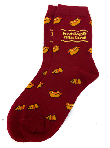 Hot Dog & Mustard Coney Dog Women's Socks, Burgundy
