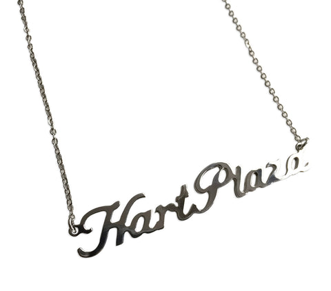 Hart Plaza Silver Script Necklace, Detroit Neighborhood Pendant, Well Done Goods