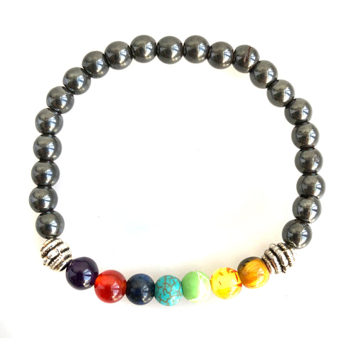 Hematite Stone 7 Chakra Bead Stretch Bracelet