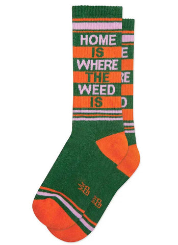 Home is Where The Weed is, Ribbed Gym Socks, by Gumball Poodle. Made in USA!