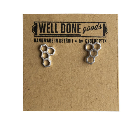 Silver honeycomb Stud Earrings, well done goods