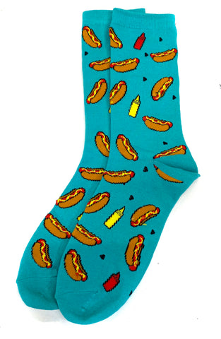 Coney Dog Socks, Teal Blue Hot Dog Socks