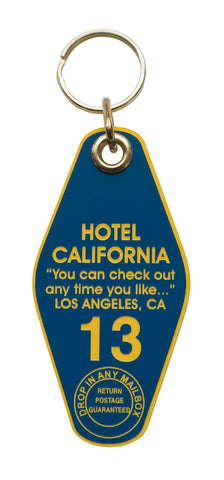 Hotel California Motel Style Keychain Tag, Blue and Yellow, by Well Done Goods