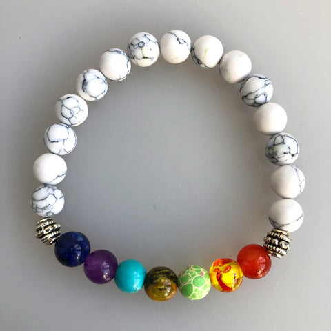 Howlite 7 Chakra Stone Bead Stretch Bracelet