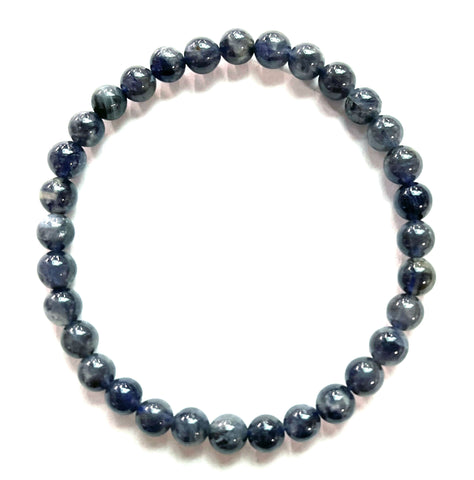Iolite Bracelet, Rare Stone Round Bead Mala Stretch Bracelet