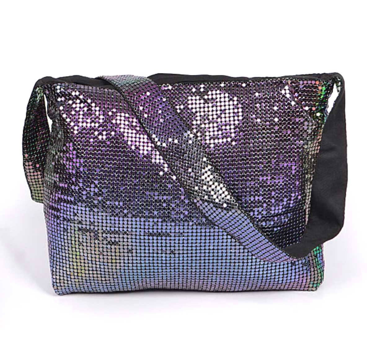 Metal Mesh Shoulder Bags: Black / Oil Slick / Iridescent Metal Mesh Shoulder Bags: Black / Oil Slick / Iridescent