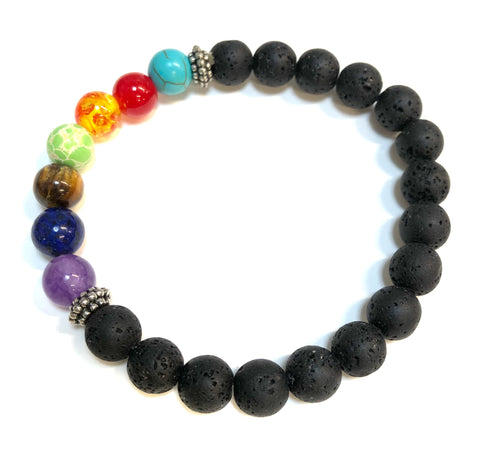 Lava Stone Bead 7 Chakra Stretch Bracelet